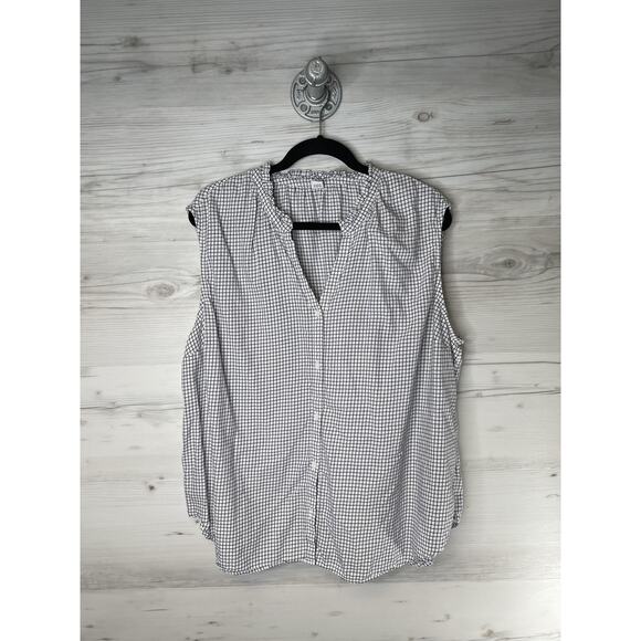 Old Navy Shirt Womens 2XL White Blue Check Sleeveless Button Front Ruffle Neck - Picture 1 of 8